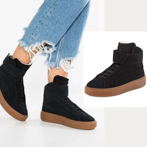 Puma Platform Mid OW Strap Leather Lace Up Black Trainers Size 7